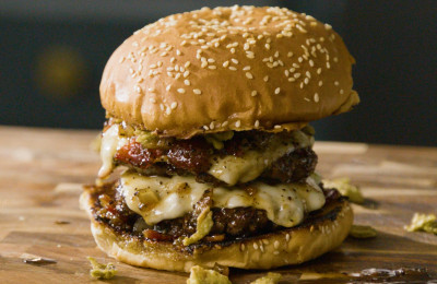 Grilled Bison Burgers Loaded with Bacon