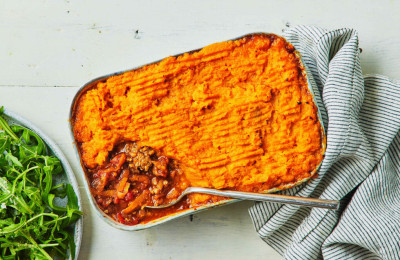 Shepherd's Pie Made with Lamb and Sweet Potatoes