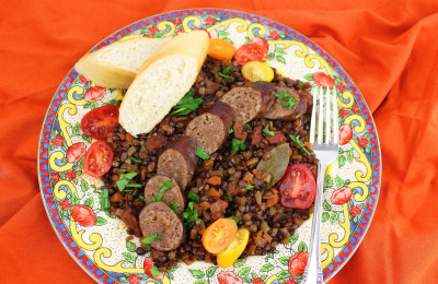 Braised Beans Served with Cotechino
