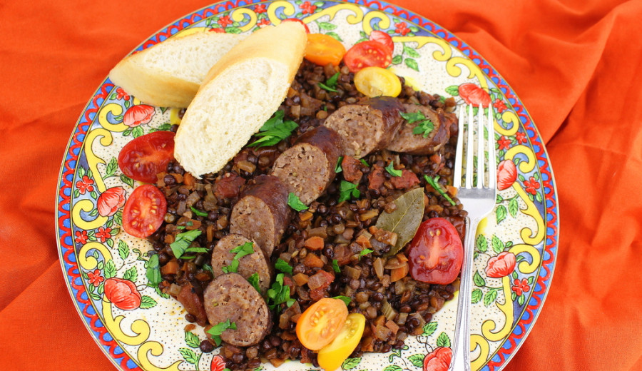 Braised Beans Served with Cotechino