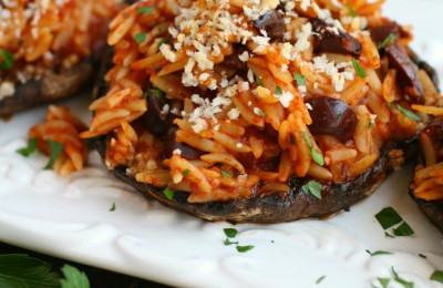 Stuffed Portobello Mushrooms with Chicken and Orzo