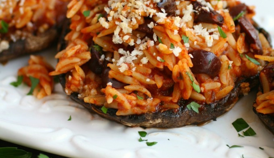 Stuffed Portobello Mushrooms with Chicken and Orzo