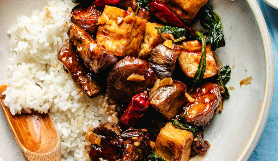 Sautéed Chinese Eggplant, Tofu, and Thai Basil