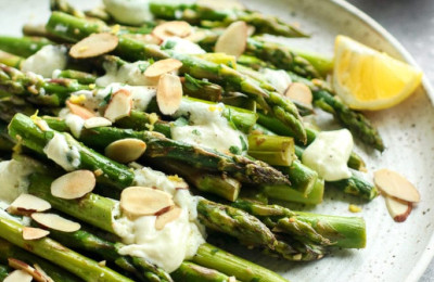 Asparagus Roasted with Lemon and Goat Cheese
