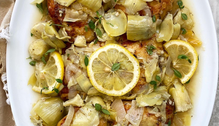 Chicken with Artichoke Hearts in a Lemon Sauce