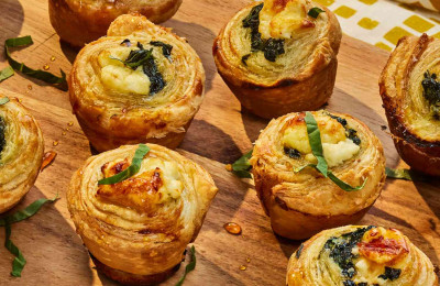 Pastry Roll Filled with Brussels Sprouts and Feta
