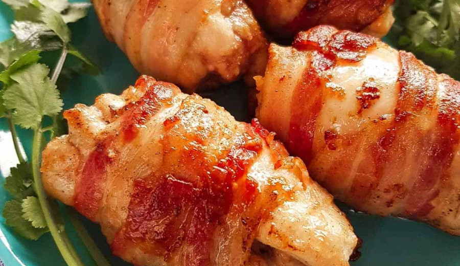 Baked Chicken Thighs Wrapped in Creamy Bacon