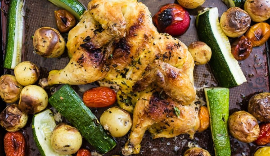 Thanksgiving Cornish Hen Dinner Made on a Sheet Pan