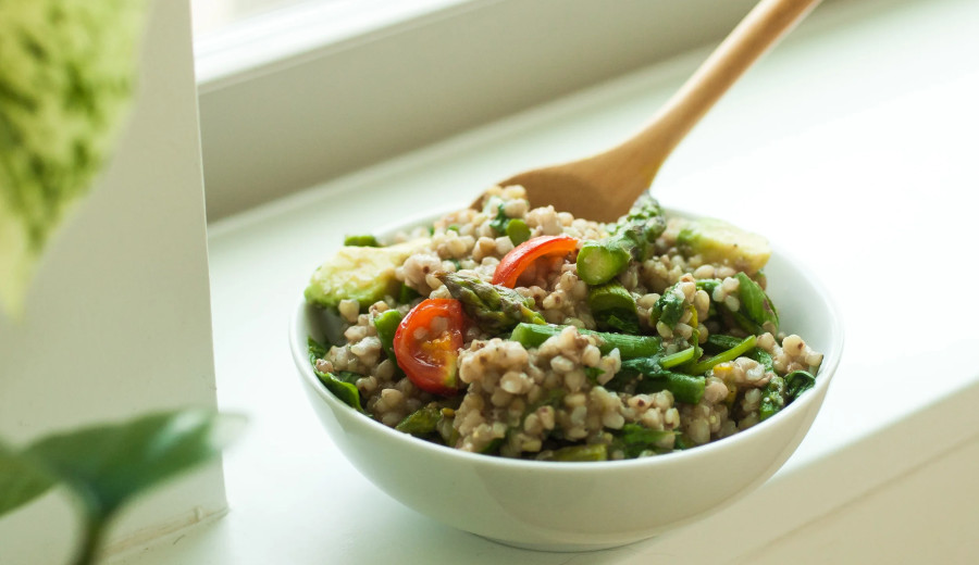 Gluten-Free Salad with Buckwheat, Asparagus, and Pesto