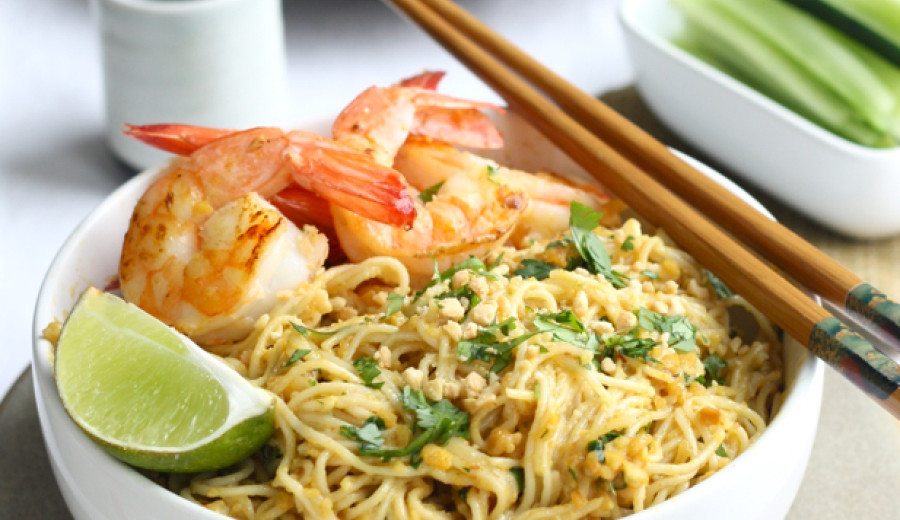 Rice Noodles with Spicy Peanut Shrimp