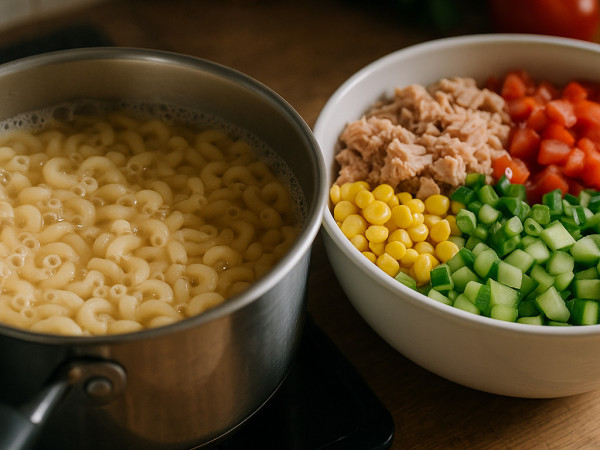 Tuna Pasta Salad with Fresh Garden Veggies step 1