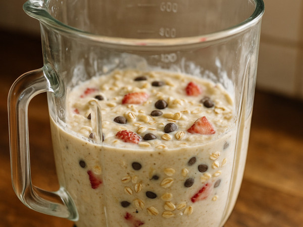 Greek Yogurt Pancakes with Strawberries, Oats, and Chocolate Chips step 1