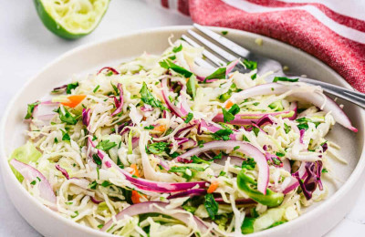 Vegetarian Taco Slaw Drizzled with Creamy Cilantro-Lime Dressing