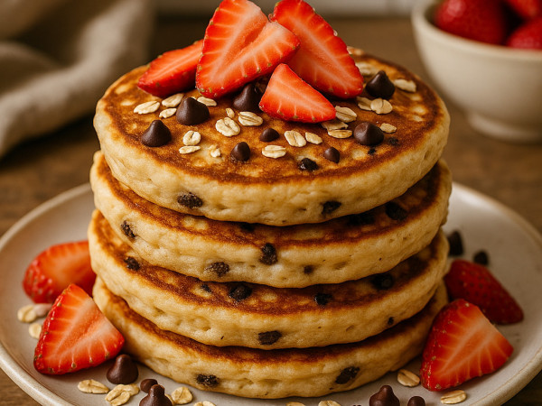Greek Yogurt Pancakes with Strawberries, Oats, and Chocolate Chips step 4