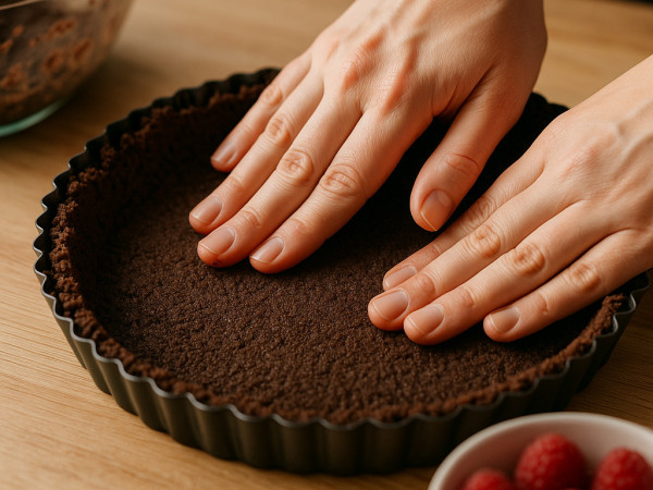 Tart with Three Chocolates and Raspberries step 1
