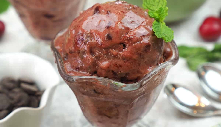Vegan Nice Cream with Chocolate and Cherry Chips