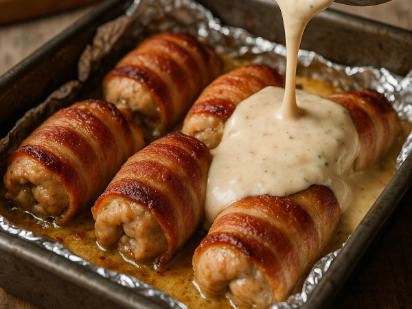 Baked Chicken Thighs Wrapped in Creamy Bacon step 2