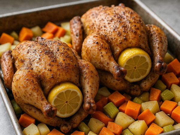 Thanksgiving Cornish Hen Dinner Made on a Sheet Pan step 3
