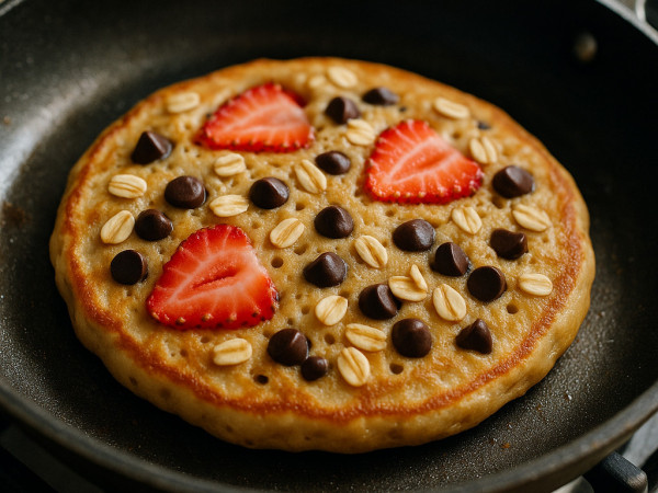 Greek Yogurt Pancakes with Strawberries, Oats, and Chocolate Chips step 3