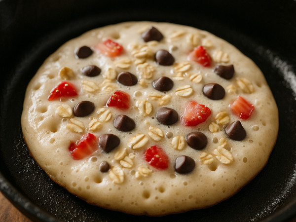 Greek Yogurt Pancakes with Strawberries, Oats, and Chocolate Chips step 2